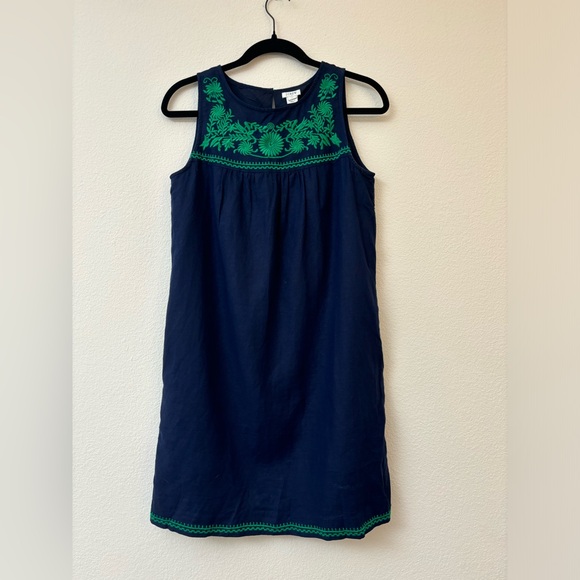 J Crew linen embroidered shift dress, navy and green, with pockets XS, bohemian - Picture 4 of 14